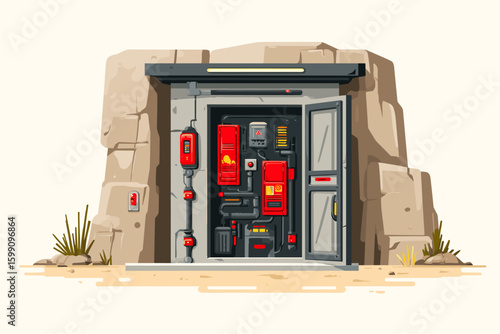 Futuristic Sci-Fi Bunker Entrance with High-Tech Design and Industrial Elements