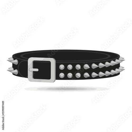Black belt with silver buckle and studs isolated on a white background.
