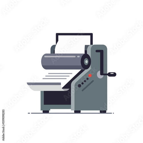 Illustration of a gray manual paper laminating machine against a white background.