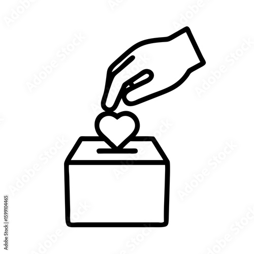 An illustration captures the essence of giving with a hand gently placing a heart into a donation box, symbolizing charity, generosity, and love.