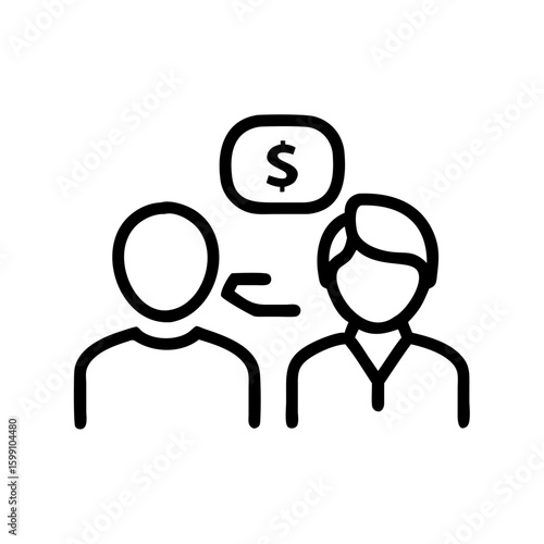 An illustration showcasing a financial transaction with dollar sign, a symbolic representation of business deal and exchange.