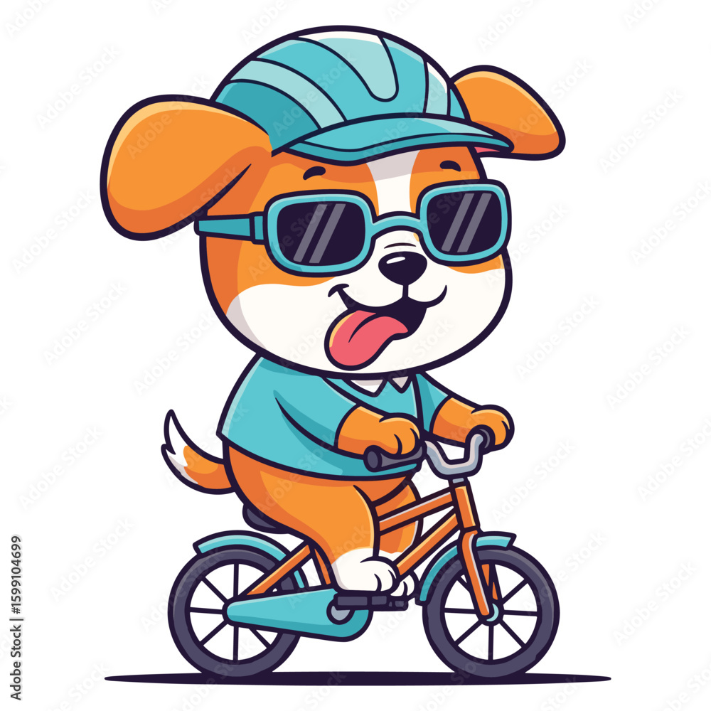 Naklejka premium Cartoon Dog Riding Bicycle Vector Illustration For Children's Book Design and Mascot Creative