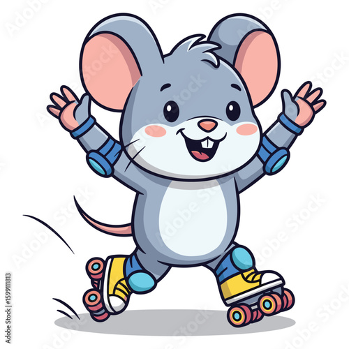 Cartoon Mouse Roller Skating Illustration Cheerful Character Design for Children's Content Project