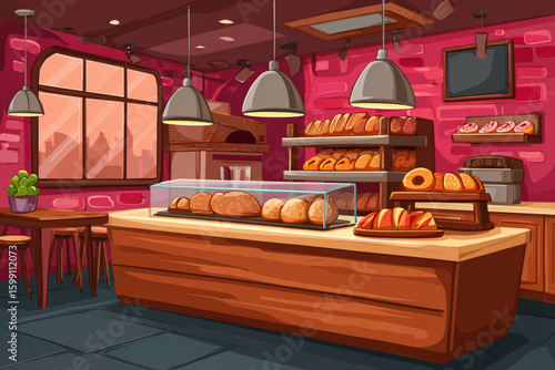 Charming Bakery Interior with Fresh Pastries and Warm Lighting