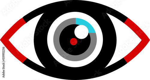 Eye icon with pupil and colorful highlights, vision or surveillance
