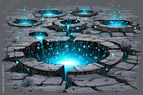 Mystical Pool of Light with Cracked Pavement and Ethereal Glow