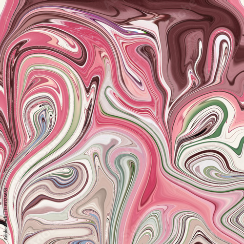 Fluid marble texture in swirling pinks and greens, creating an abstract flow. Perfect for backgrounds, art projects, or modern designs. Marble, fluid, abstract, swirl, pink.