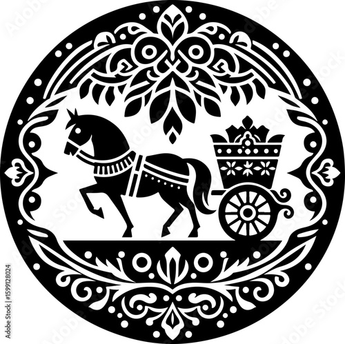 silhouette sketch vector illustration design icon logo symbol horse carriage ethnic classic vintage traditional