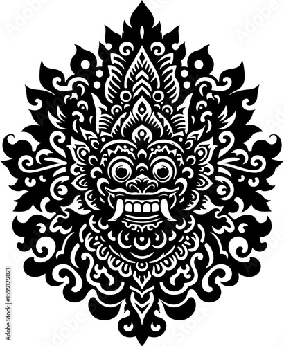 silhouette sketch vector illustration design icon logo symbol mythological creature barong leak ethnic classic vintage traditional