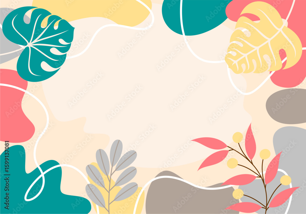 Naklejka premium Abstract background with organic shapes plants and leaves