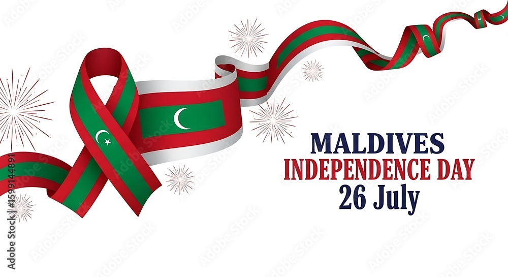 Obraz premium Maldives Independence Day: Festive Ribbon and Fireworks Celebration - 26th July