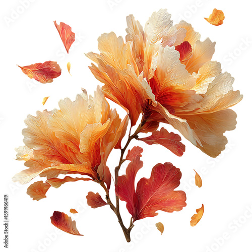 Orange Peony Flowers with Falling Petals
