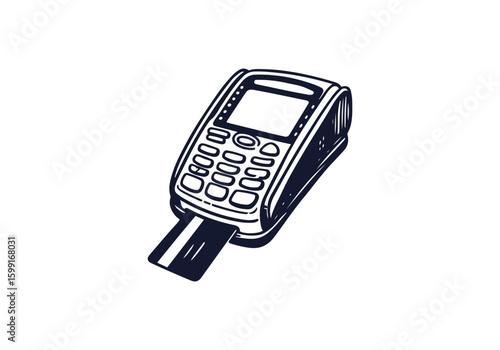 POS Cash register hand drawn doodle vector illustration