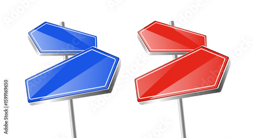 3d street sign or road sign in blue and red, reflection effect, isolated on white background. Vector illustration