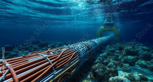 Underwater Cable Installation: Subsea Pipeline Laying near Coral Reef