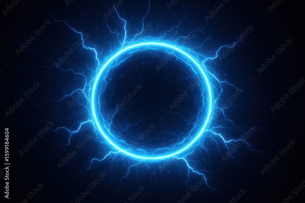 Obraz premium Dynamic neon portal with electric blue energy rings and futuristic lighting effects