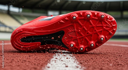 Close-Up of Red Track Spike Shoe with Flying Grit
