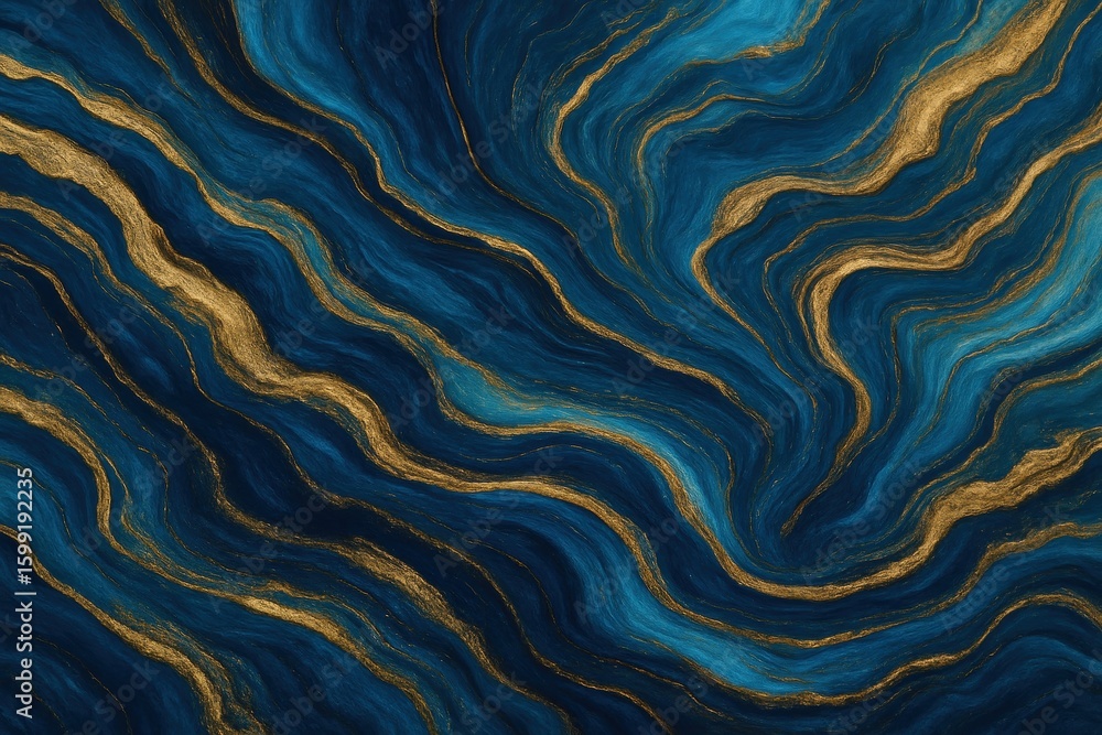Fototapeta premium Premium blue and gold fluid marble texture with metallic shimmer and organic flow patterns