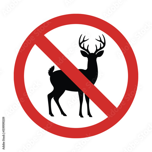 No Deer Warning Sign: Red Circle with Slashed Animal Silhouette