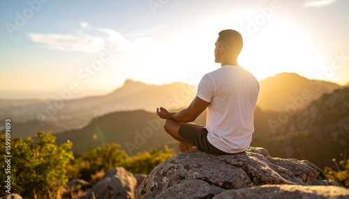 Man meditating on a mountaintop at sunset (1)