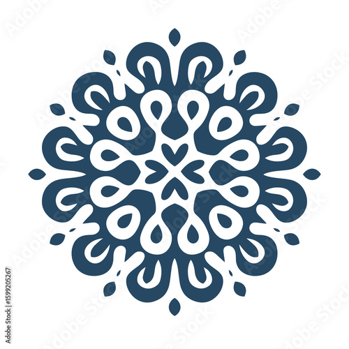 Intricate blue mandala design featuring swirling patterns and symmetry