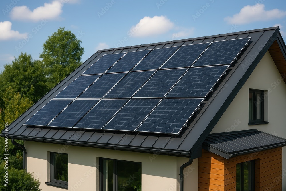 Residential solar panel installation on contemporary home rooftop showcasing renewable energy technology and sustainable living solutions Residential solar panel installation on contemporary home rooftop showcasing renewable energy technology and sustainable living solutions