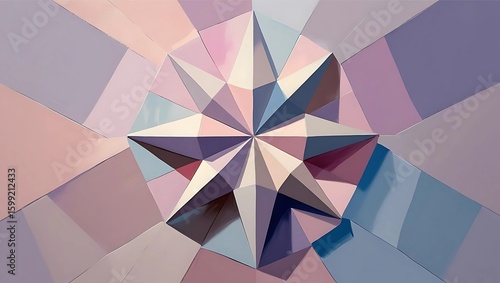 Abstract geometric star design, composed of pastel polygons, radiating outward.