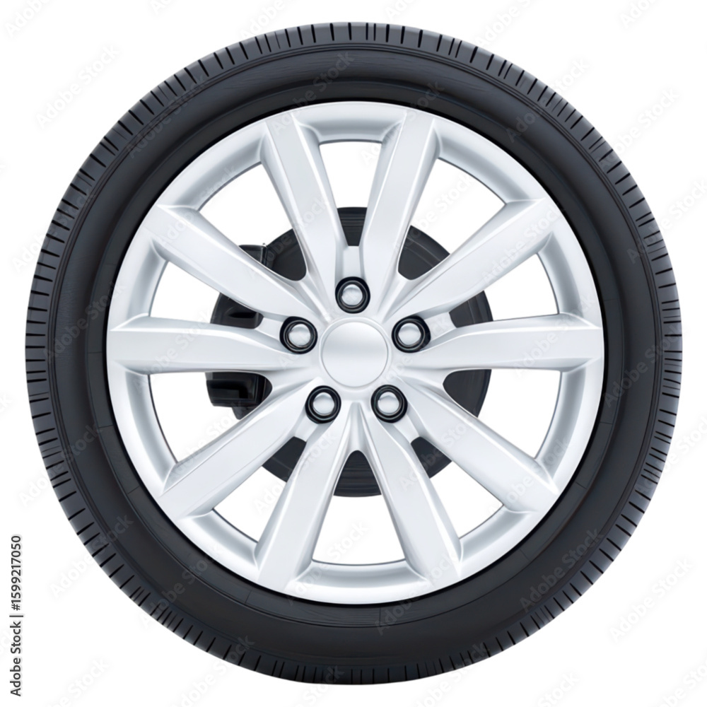 Modern Car Alloy Wheel with Shiny Silver Finish Design isolated on transparent background. Modern Car Alloy Wheel with Shiny Silver Finish Design isolated on transparent background.