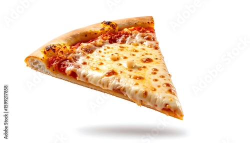 Close-up pizza slice in mid-air