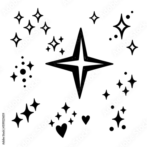 Coleção de brilhos escuros. Estrela vetorial preta para design e histórias nas redes sociais

