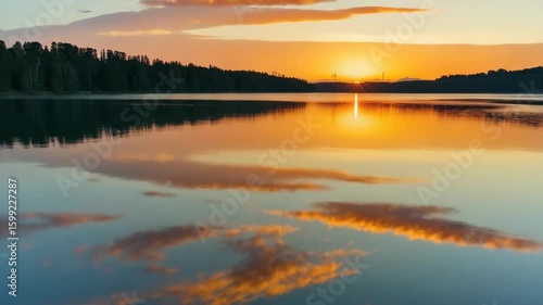 Wallpaper Mural Beautiful sunset over calm water, reflections of clouds and sky, tranquil nature landscape at dusk. Torontodigital.ca