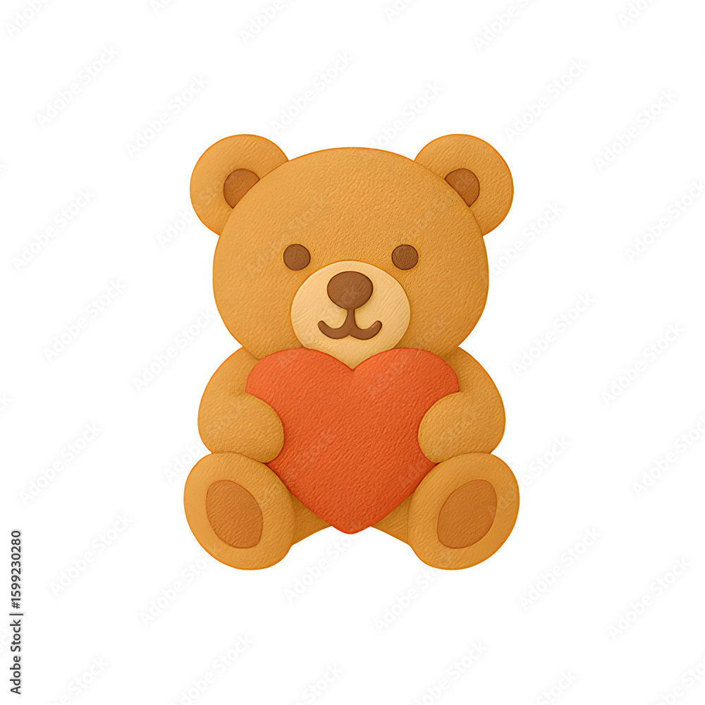 Fototapeta premium 3D Teddy Bear with Heart Icon - Set of 3D Valentine's Day Icons