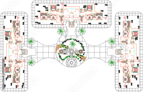Vector sketch illustration silhouette architectural design section view interior plan site plan layout simple multi-storey apartment building