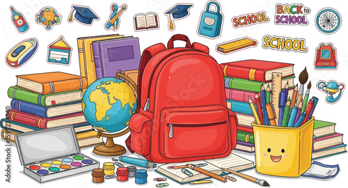  Back to School Stationary Sticker Set on White