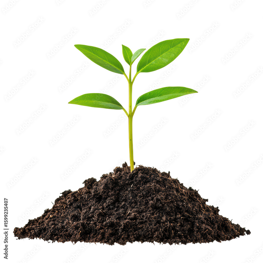 Fresh Green Plant Growing in Dark Soil Isolated on White Background isolated on transparent background. Fresh Green Plant Growing in Dark Soil Isolated on White Background isolated on transparent background.