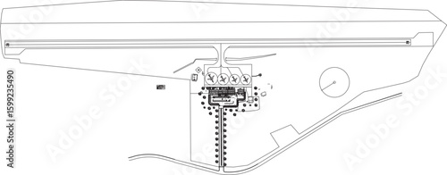 Vector sketch illustration silhouette architectural design section view interior plan site plan airport layout with track for airplane runway