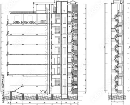 Vector sketch illustration silhouette architectural design section view interior plan site plan layout of 5 star high rise apartment and flat