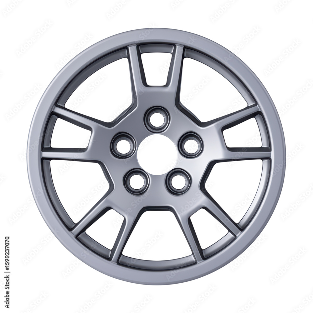 Fototapeta premium Sleek Silver Car Wheel Design with Modern Style and Finish isolated on transparent background.