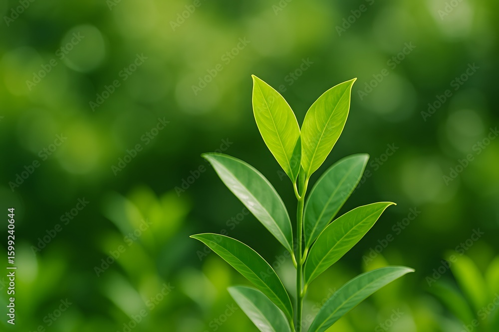 Fototapeta premium 초록 잎사귀와 생기 있는 자연의 클로즈업, 신선함을 상징하는 생장 이미지