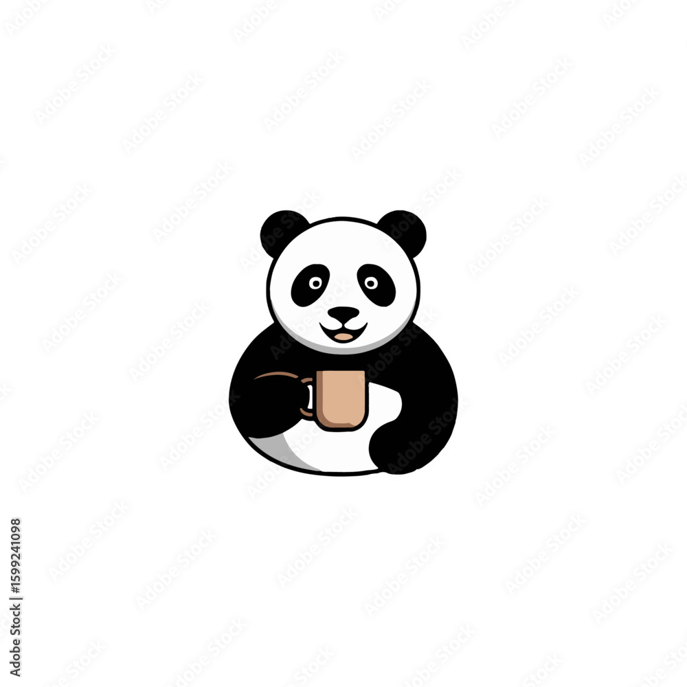 Fototapeta premium Cute Panda Bear Holding a Coffee Cup Cartoon Vector Mascot Illustration