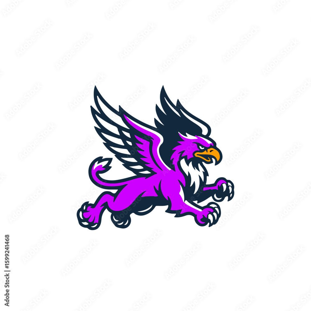 Fototapeta premium Purple Flying Griffin Mythical Beast Vector