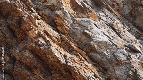 Close-up image of rugged, textured brown rock formation with visible layers and natural cracks.