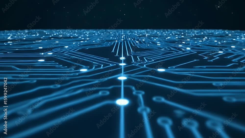 Blue Glowing Digital Circuit Board Data Flow Network AI Technology ...