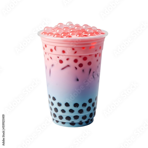 Multi-Colored Bubble Tea in Plastic Cup.