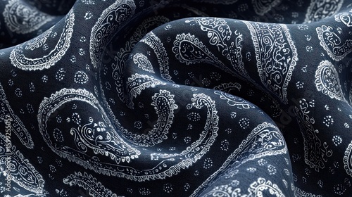 Navy Blue Paisley Pattern Textile Fabric: A Close-Up View