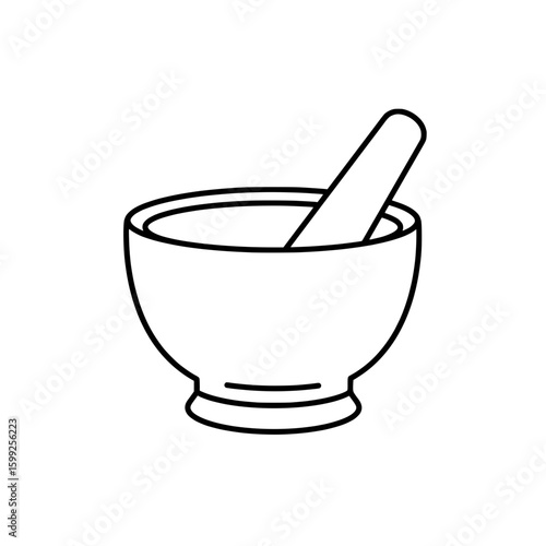 Mortar and Pestle: A simple, minimalist illustration of a mortar and pestle, ideal for conveying themes of culinary preparation, herbal remedies, and traditional practices.