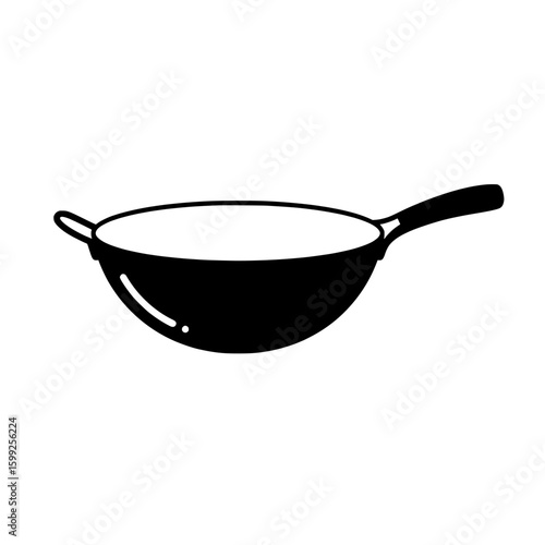 Wok Silhouette for Cooking: A minimalist representation of a wok, a kitchen essential, conveying simplicity and functionality for culinary themes.