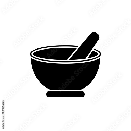 Mortar and Pestle Silhouette: A stark, monochrome representation of a traditional mortar and pestle, a timeless symbol of preparation and blending.