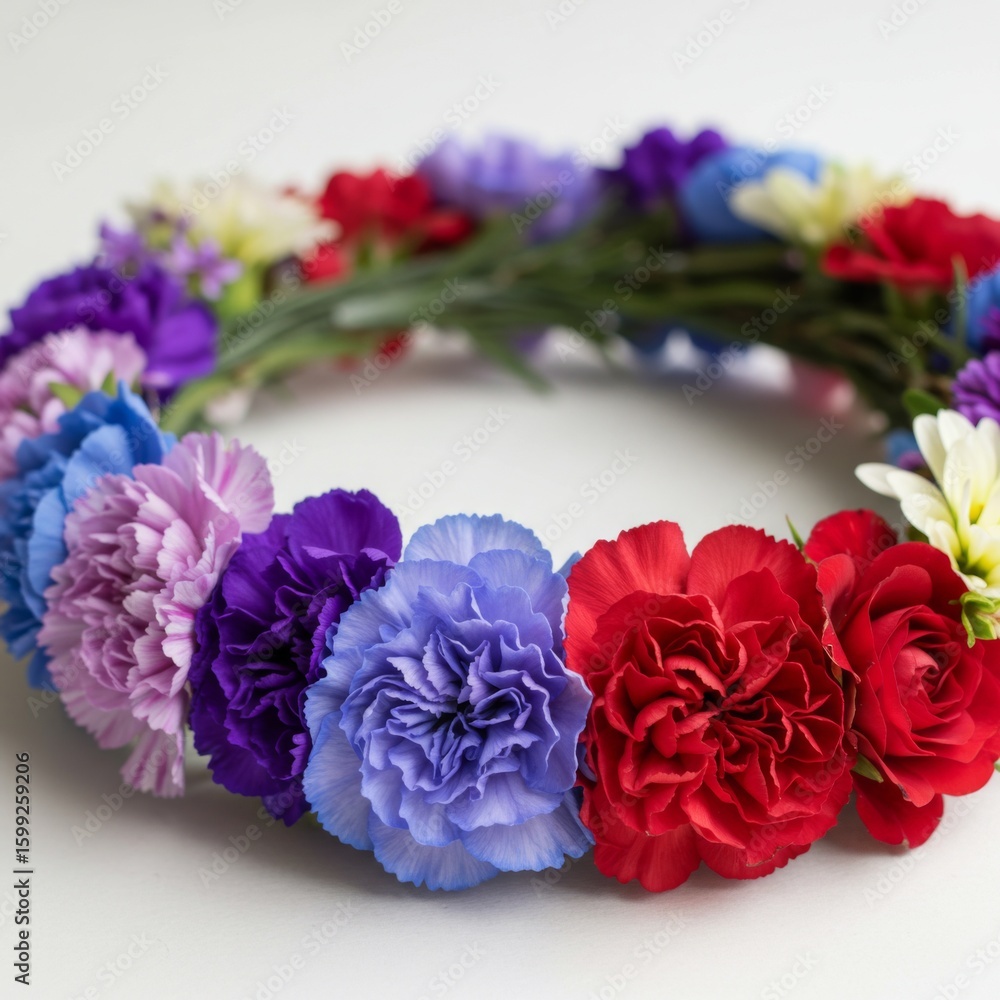 Fototapeta premium Colorful Carnation Flower Crown on White Background