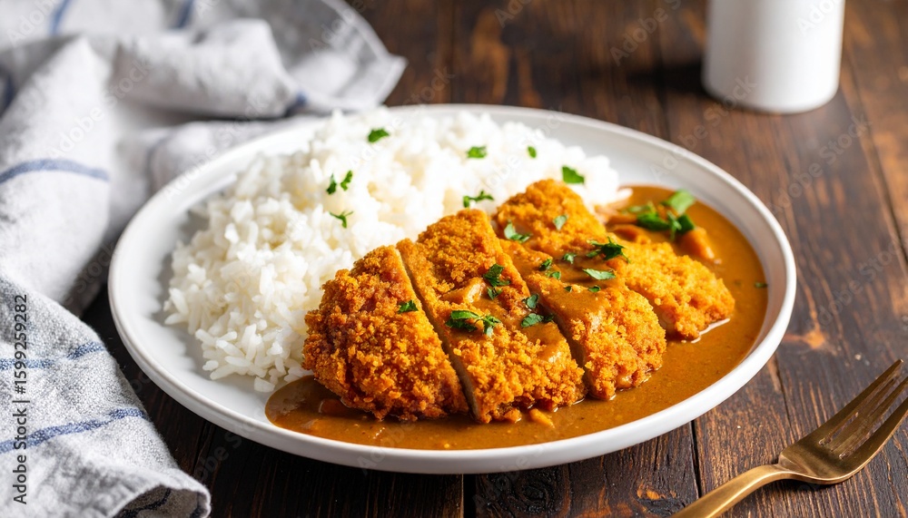 Fried beef Or Chicken Cutlet Tonkatsu Curry With White Rice Fried beef Or Chicken Cutlet Tonkatsu Curry With White Rice